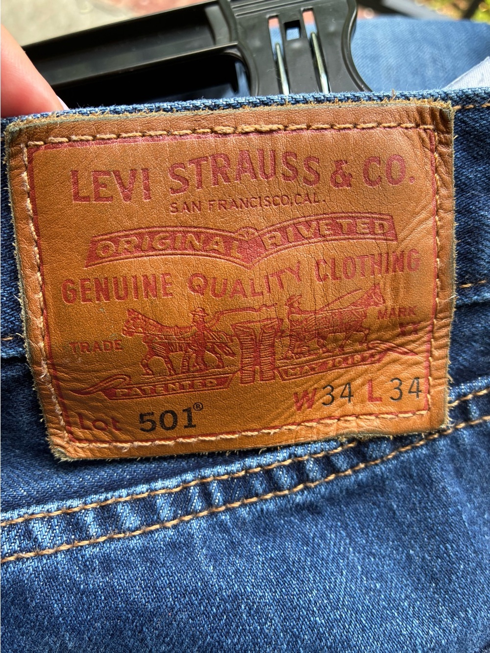 Classic Levi’s 501 Dark Blue Straight Jeans with Leather Patch